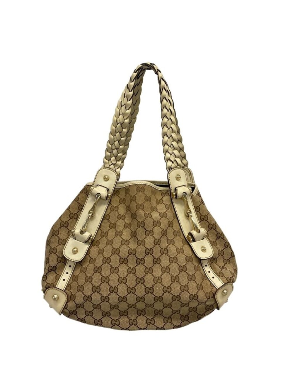 Gucci Shoulder Bag Horsebit Beige Leather